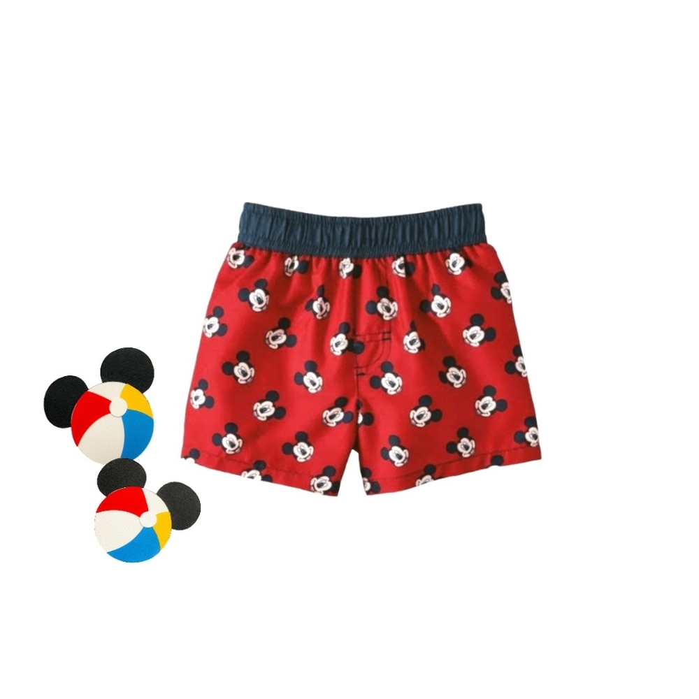 Disney Red Mickey Swim Trunks with Navy Waistband
